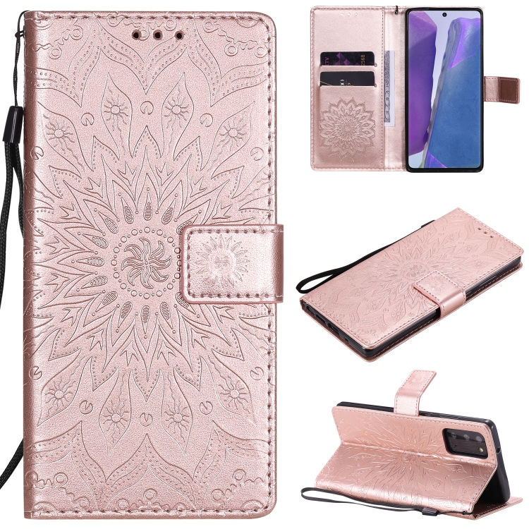 

For Samsung Galaxy Note20 Embossed Sunflower Pattern Horizontal Flip PU Leather Case with Holder & Card Slots & Wallet & Lanyard(Rose Gold)