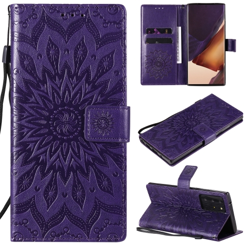 

For Samsung Galaxy Note20 Ultra Embossed Sunflower Pattern Horizontal Flip PU Leather Case with Holder & Card Slots & Wallet & Lanyard(Purple)