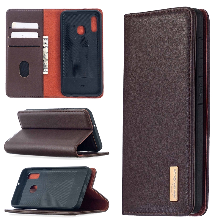 

For Samsung Galaxy A20e 2 in 1 Detachable Magnetic Horizontal Flip Genuine Leather Case with Holder & Card Slots & Wallet(Dark Brown)