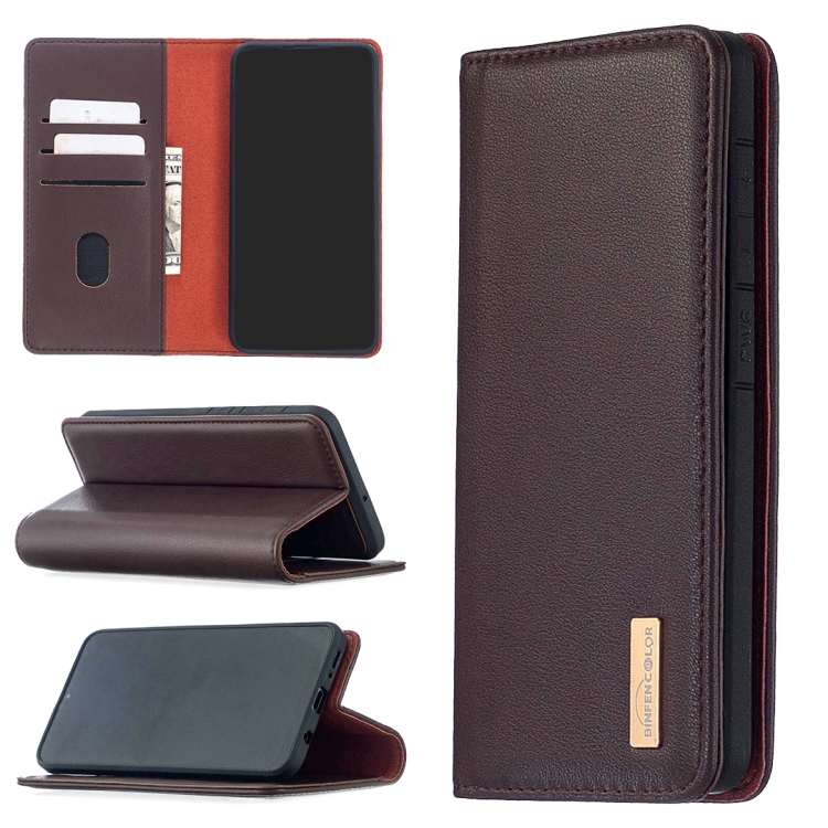 

For Samsung Galaxy A50 2 in 1 Detachable Magnetic Horizontal Flip Genuine Leather Case with Holder & Card Slots & Wallet(Dark Brown)