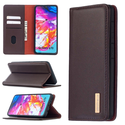 

For Samsung Galaxy A70 2 in 1 Detachable Magnetic Horizontal Flip Genuine Leather Case with Holder & Card Slots & Wallet(Dark Brown)