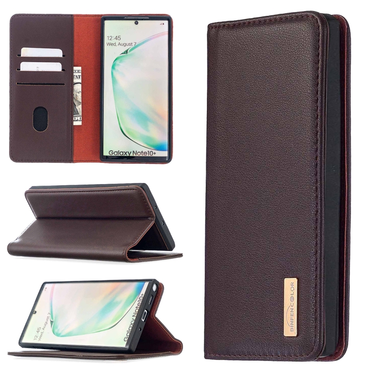 

For Samsung Galaxy Note10+ 2 in 1 Detachable Magnetic Horizontal Flip Genuine Leather Case with Holder & Card Slots & Wallet(Dark Brown)