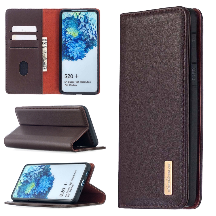 

For Samsung Galaxy S20+ 2 in 1 Detachable Magnetic Horizontal Flip Genuine Leather Case with Holder & Card Slots & Wallet(Dark Brown)