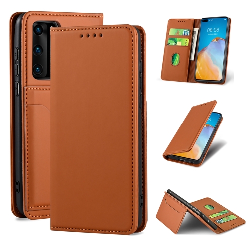 

For Huawei P40 Strong Magnetism Liquid Feel Horizontal Flip Leather Case with Holder & Card Slots & Wallet(Brown)