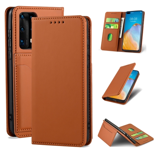 

For Huawei P40 Pro Strong Magnetism Liquid Feel Horizontal Flip Leather Case with Holder & Card Slots & Wallet(Brown)