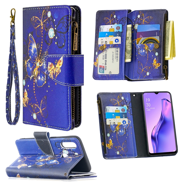 

For OPPO A31 (2020) Colored Drawing Pattern Zipper Horizontal Flip Leather Case with Holder & Card Slots & Wallet(Purple Butterfly)
