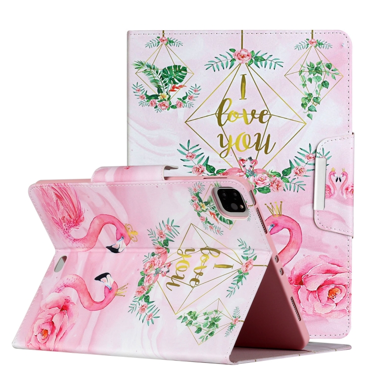 

For iPad Pro 11 inch (2020) Painted Pattern Horizontal Flip Leather Case with Holder(Leaves Flamingo)
