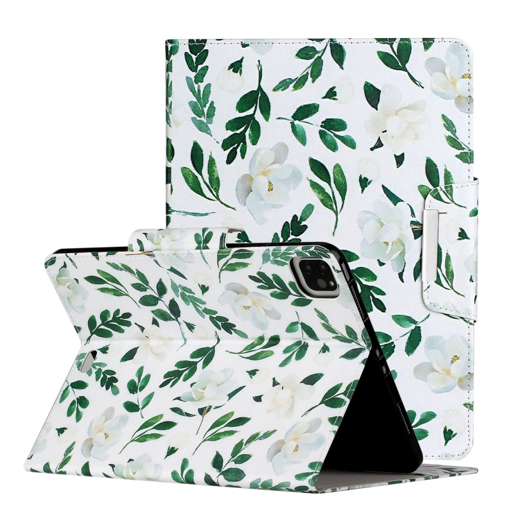 

For iPad Pro 11 inch (2020) Painted Pattern Horizontal Flip Leather Case with Holder(White Flower Leaves)
