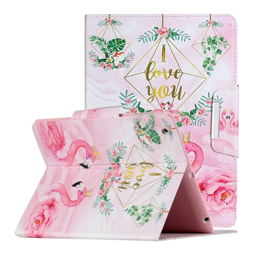 

For iPad 4 / 3 / 2 Painted Pattern Horizontal Flip Leather Case with Holder(Leaves Flamingo)