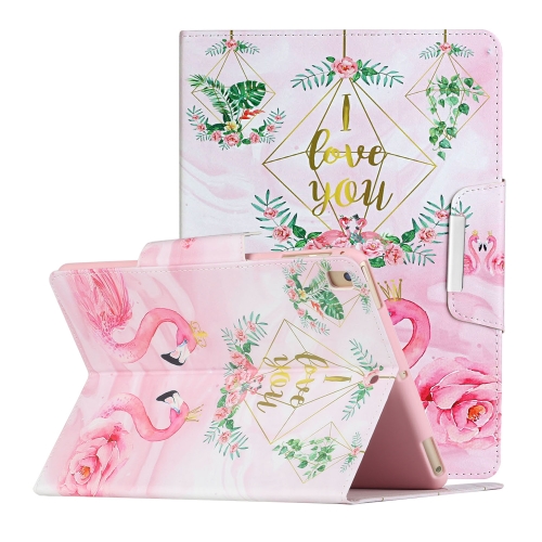 

For iPad 5 Painted Pattern Horizontal Flip Leather Case with Holder(Leaves Flamingo)