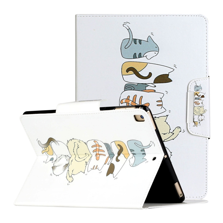 

For iPad 9.7 (2018) Painted Pattern Horizontal Flip Leather Case with Holder(Cat Back View)
