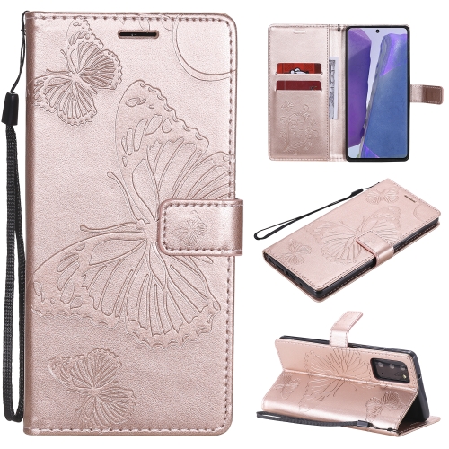 

For Samsung Galaxy Note20 3D Butterflies Embossing Pattern Horizontal Flip Leather Case with Holder & Card Slot & Wallet(Rose Gold)