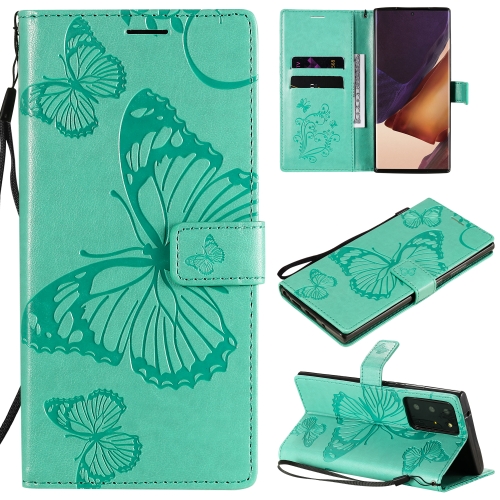 

For Samsung Galaxy Note20 Ultra 3D Butterflies Embossing Pattern Horizontal Flip Leather Case with Holder & Card Slot & Wallet(Green)