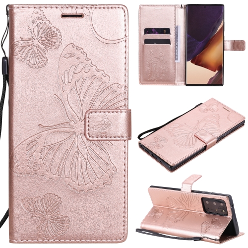 

For Samsung Galaxy Note20 Ultra 3D Butterflies Embossing Pattern Horizontal Flip Leather Case with Holder & Card Slot & Wallet(Rose Gold)