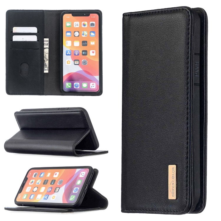 

For iPhone 11 Pro Max 2 in 1 Detachable Magnetic Horizontal Flip Genuine Leather Case with Holder & Card Slots & Wallet(Black)