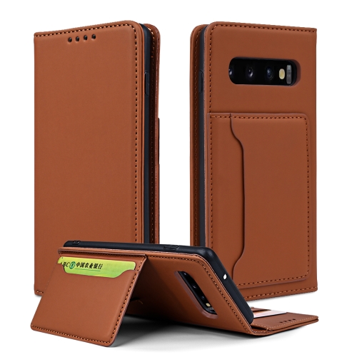 

For Samsung Galaxy S10 Strong Magnetism Liquid Feel Horizontal Flip Leather Case with Holder & Card Slots & Wallet(Brown)