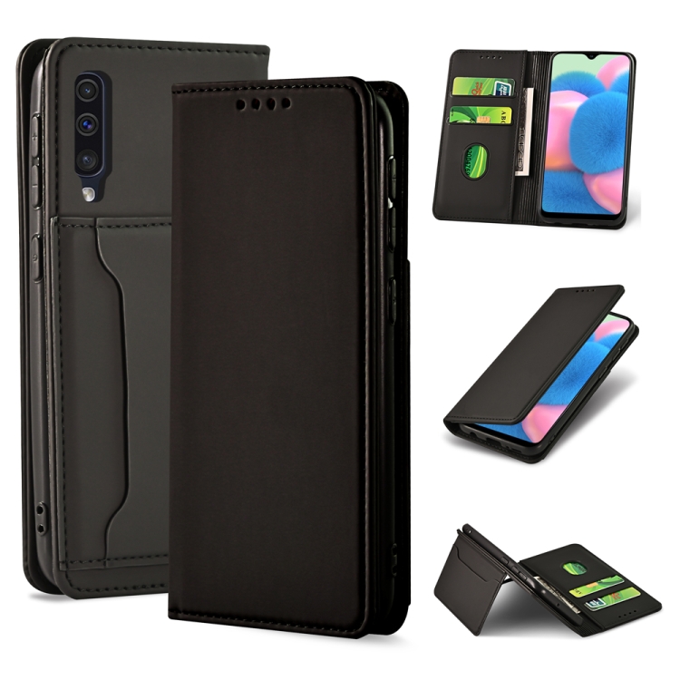 

For Samsung Galaxy A30s Strong Magnetism Liquid Feel Horizontal Flip Leather Case with Holder & Card Slots & Wallet(Black)