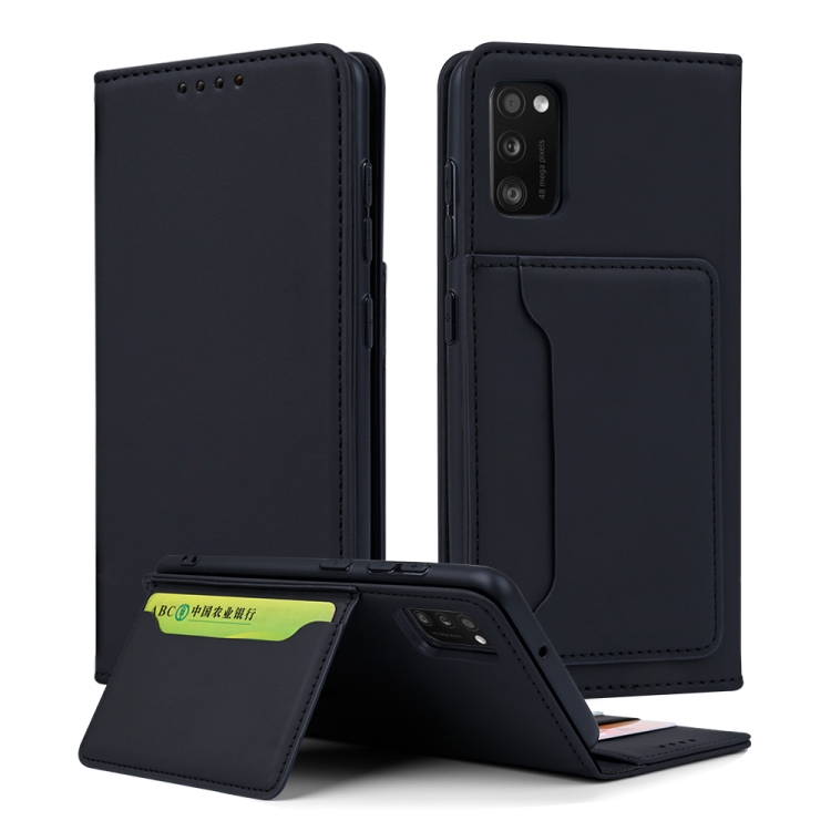 

For Samsung Galaxy A41 Strong Magnetism Liquid Feel Horizontal Flip Leather Case with Holder & Card Slots & Wallet(Black)