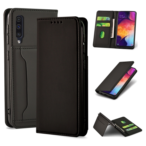 

For Samsung Galaxy A50 Strong Magnetism Liquid Feel Horizontal Flip Leather Case with Holder & Card Slots & Wallet(Black)