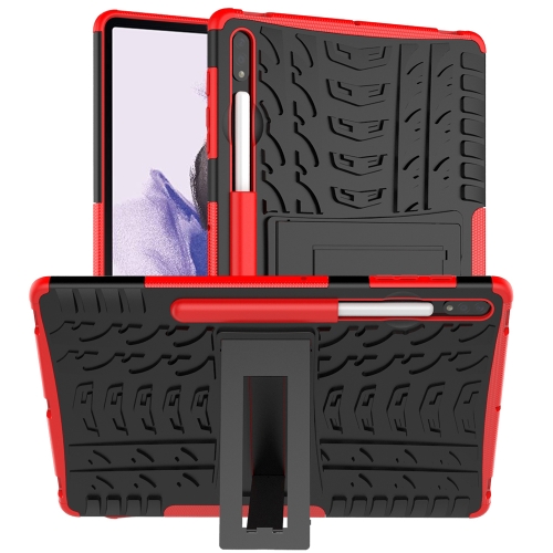 

For Samsung Galaxy Tab S7+ T970 / T976B Tire Texture Shockproof TPU + PC Protective Case with Holder(Red)