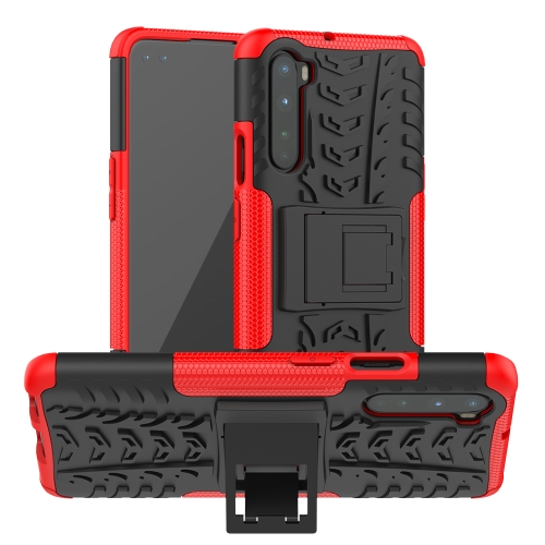 

For OnePlus Nord Tire Texture Shockproof TPU + PC Protective Case with Holder(Red)