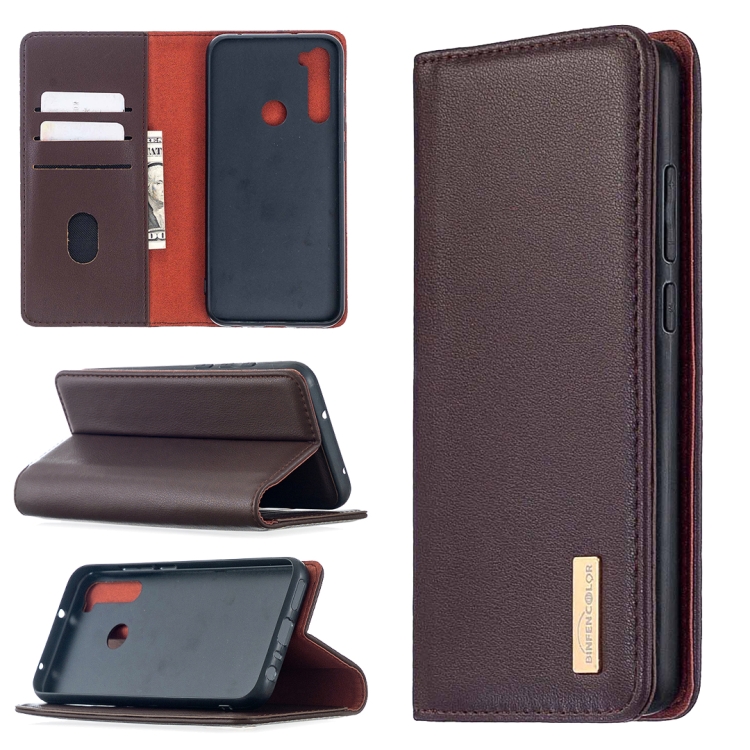 

For Xiaomi Redmi Note 8T 2 in 1 Detachable Magnetic Horizontal Flip Genuine Leather Case with Holder & Card Slots & Wallet(Dark Brown)