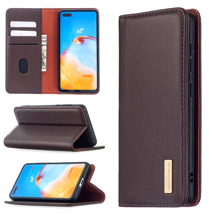 

For Huawei P40 2 in 1 Detachable Magnetic Horizontal Flip Genuine Leather Case with Holder & Card Slots & Wallet(Dark Brown)
