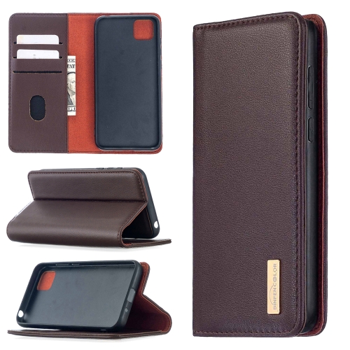 

For Huawei Y5p 2 in 1 Detachable Magnetic Horizontal Flip Genuine Leather Case with Holder & Card Slots & Wallet(Dark Brown)
