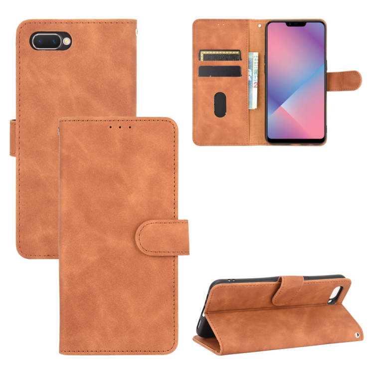 

For OPPO A5(AX5) / A3s / A12e Solid Color Skin Feel Magnetic Buckle Horizontal Flip Calf Texture PU Leather Case with Holder & Card Slots & Wallet(Brown)