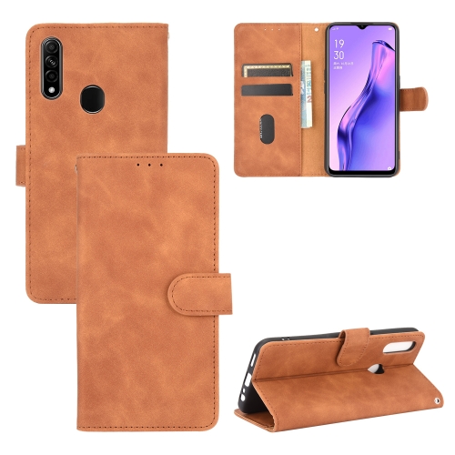 

For OPPO A8 / A31 (2020) Solid Color Skin Feel Magnetic Buckle Horizontal Flip Calf Texture PU Leather Case with Holder & Card Slots & Wallet(Brown)