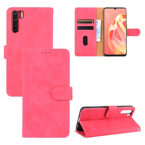 

For OPPO A91 / F15 / Reno3(Southeast Asia Version) Solid Color Skin Feel Magnetic Buckle Horizontal Flip Calf Texture PU Leather Case with Holder & Card Slots & Wallet(Rose Red)