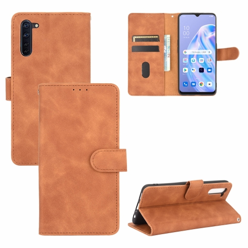 

For OPPO Reno3 A(Japanese Version) Solid Color Skin Feel Magnetic Buckle Horizontal Flip Calf Texture PU Leather Case with Holder & Card Slots & Wallet(Brown)