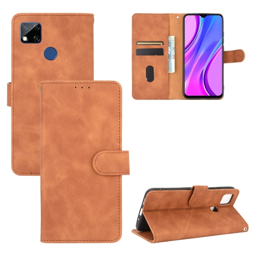 

For Xiaomi Redmi 9C Solid Color Skin Feel Magnetic Buckle Horizontal Flip Calf Texture PU Leather Case with Holder & Card Slots & Wallet(Brown)