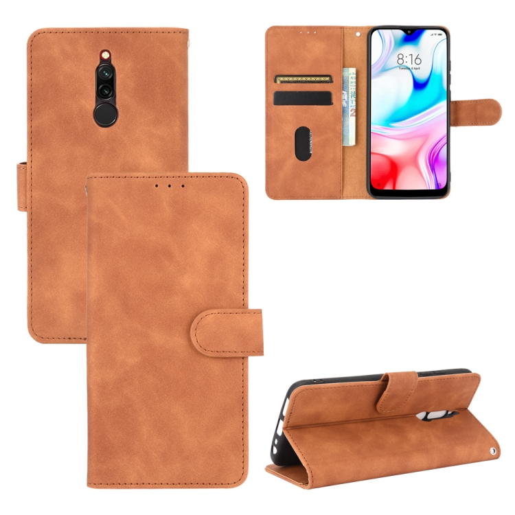 

For Xiaomi Redmi 8 Solid Color Skin Feel Magnetic Buckle Horizontal Flip Calf Texture PU Leather Case with Holder & Card Slots & Wallet(Brown)