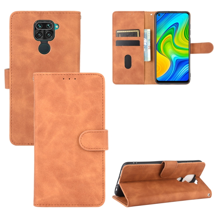 

For Xiaomi Redmi Note 9 Solid Color Skin Feel Magnetic Buckle Horizontal Flip Calf Texture PU Leather Case with Holder & Card Slots & Wallet(Brown)