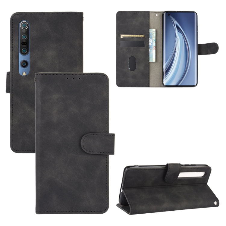 

For Xiaomi Mi 10 Pro Solid Color Skin Feel Magnetic Buckle Horizontal Flip Calf Texture PU Leather Case with Holder & Card Slots & Wallet(Black)