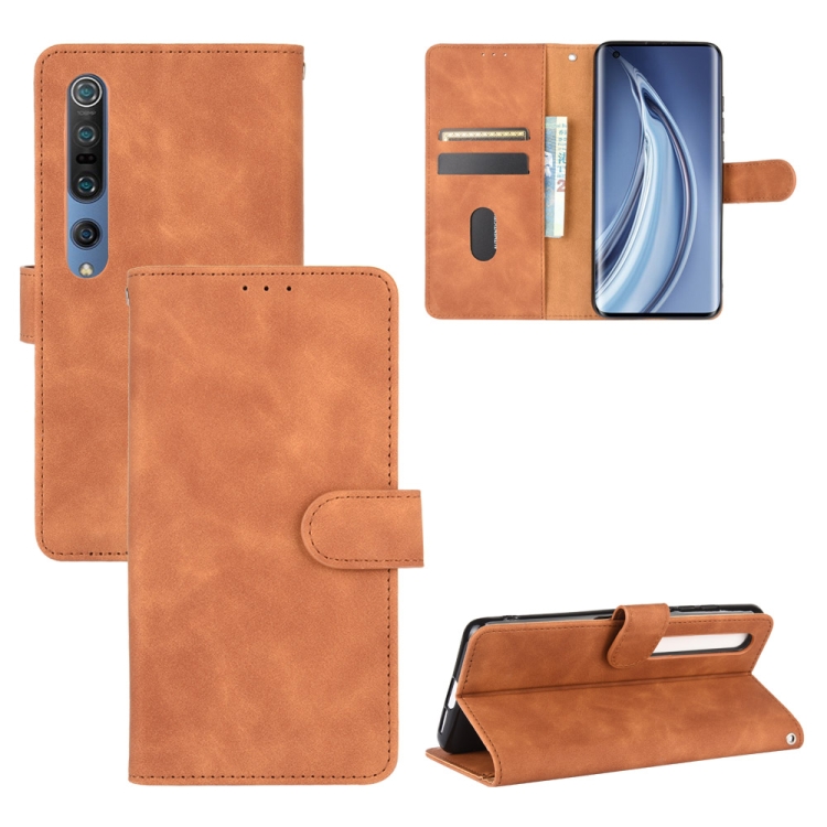 

For Xiaomi Mi 10 Pro Solid Color Skin Feel Magnetic Buckle Horizontal Flip Calf Texture PU Leather Case with Holder & Card Slots & Wallet(Brown)