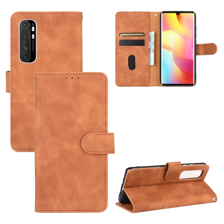 

For Xiaomi Mi Note 10 Lite Solid Color Skin Feel Magnetic Buckle Horizontal Flip Calf Texture PU Leather Case with Holder & Card Slots & Wallet(Brown)