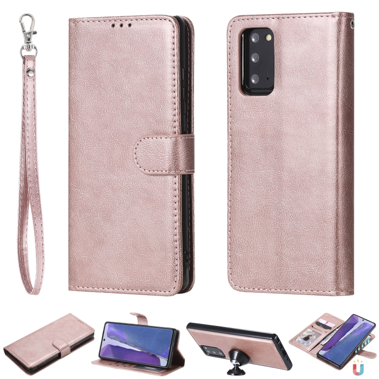 

For Samsung Galaxy Note 20 Ultra 2 in 1 Solid Color Detachable PU Leather Case with Card Slots & Magnetic Holder & Photo Frame & Wallet & Strap(Rose Gold)