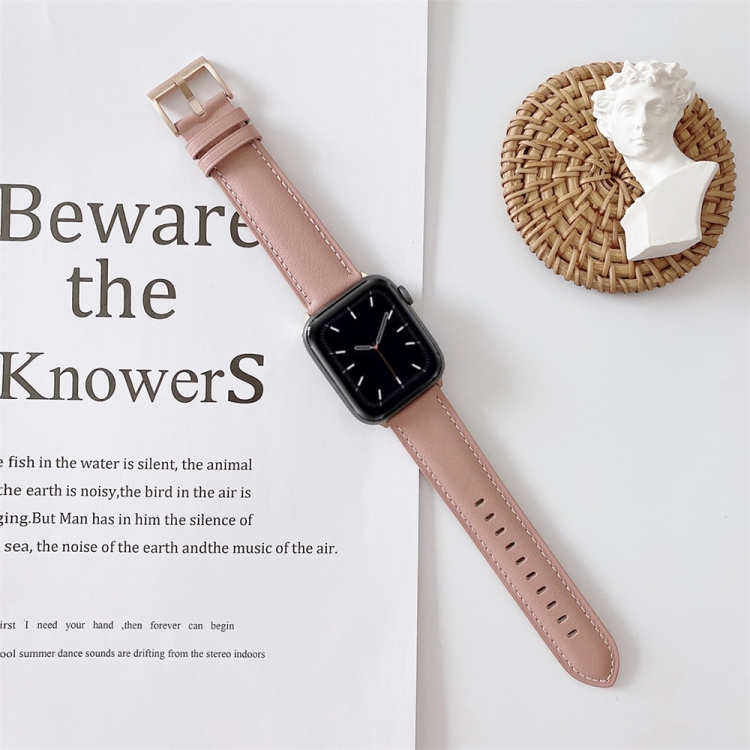 

For Apple Watch Series 7 41mm / 6 & SE & 5 & 4 40mm / 3 & 2 & 1 38mm V Tail Style Stitching Leather Watch Wrist Strap(Pink)