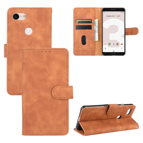 

For Google Pixel 3 Solid Color Skin Feel Magnetic Buckle Horizontal Flip Calf Texture PU Leather Case with Holder & Card Slots & Wallet(Brown)