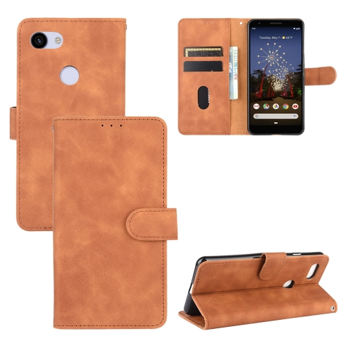 

For Google Pixel 3a Solid Color Skin Feel Magnetic Buckle Horizontal Flip Calf Texture PU Leather Case with Holder & Card Slots & Wallet(Brown)