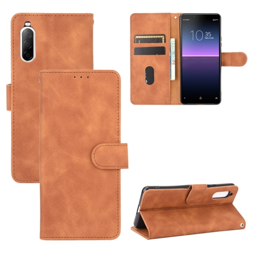 

For Sony Xperia 10 II Solid Color Skin Feel Magnetic Buckle Horizontal Flip Calf Texture PU Leather Case with Holder & Card Slots & Wallet(Brown)