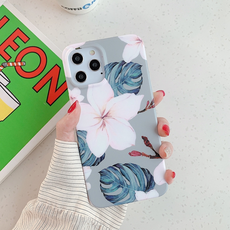 

For iPhone 12 mini Flower Pattern Soft TPU Protective Case(Pink Flower Green Leaves)