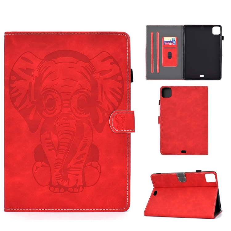 

For iPad Air 2020 10.9 Embossed Elephant Pattern Horizontal Flip PU Leather Case with Sleep Function & Magnetic Buckle & Holder & Card Slot(Red)