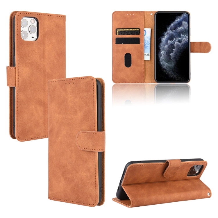 

For iPhone 11 Pro Solid Color Skin Feel Magnetic Buckle Horizontal Flip Calf Texture PU Leather Case with Holder & Card Slots & Wallet(Brown)