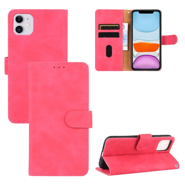 

For iPhone 11 Solid Color Skin Feel Magnetic Buckle Horizontal Flip Calf Texture PU Leather Case with Holder & Card Slots & Wallet(Rose Gold)