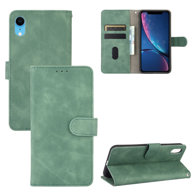 

For iPhone XR Solid Color Skin Feel Magnetic Buckle Horizontal Flip Calf Texture PU Leather Case with Holder & Card Slots & Wallet(Green)