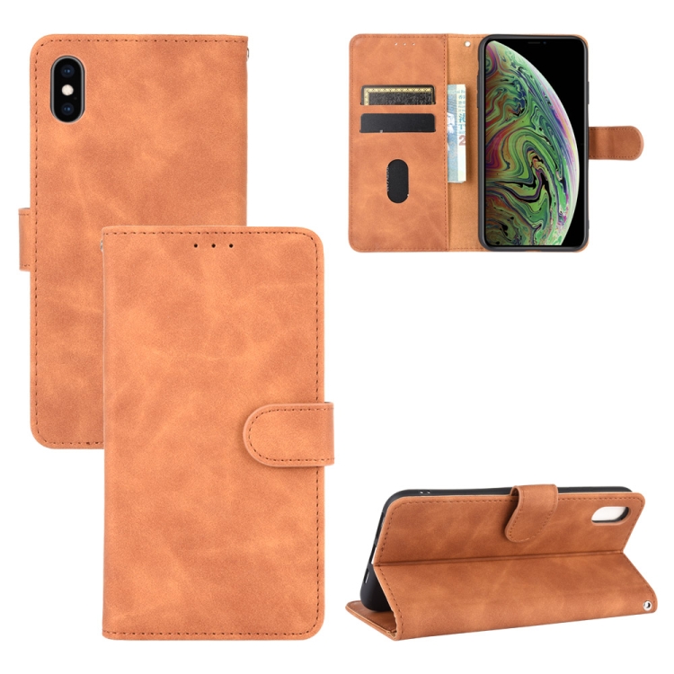 

For iPhone XS Max Solid Color Skin Feel Magnetic Buckle Horizontal Flip Calf Texture PU Leather Case with Holder & Card Slots & Wallet(Brown)