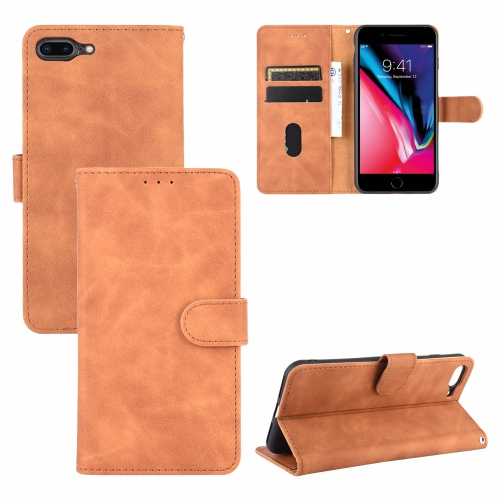 

For iPhone 8 Plus & 7 Plus Solid Color Skin Feel Magnetic Buckle Horizontal Flip Calf Texture PU Leather Case with Holder & Card Slots & Wallet(Brown)